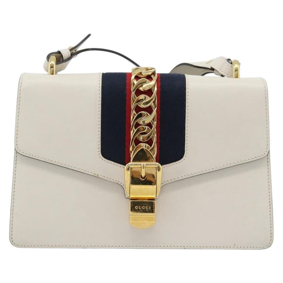 GUCCI Silvi Sherry Line Bag Leather 2way Red Gold Navy 421882 Auth ka4661M