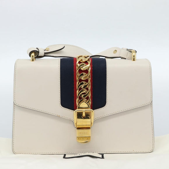 GUCCI Silvi Sherry Line Bag Leather 2way Red Gold Navy 421882 Auth ka4661M