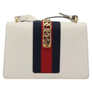 GUCCI Silvi Sherry Line Bag Leather 2way Red Gold Navy 421882 Auth ka4661M-3