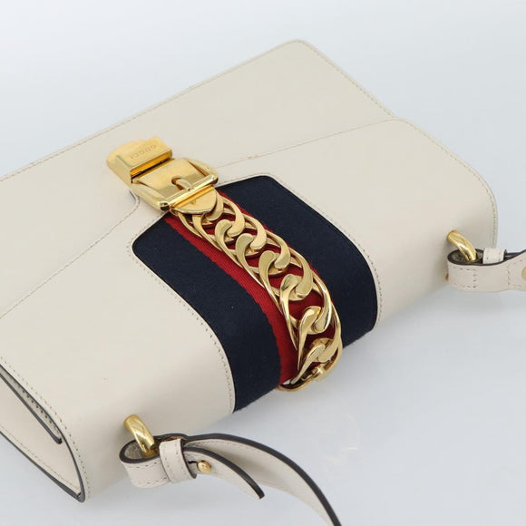 GUCCI Silvi Sherry Line Bag Leather 2way Red Gold Navy 421882 Auth ka4661M