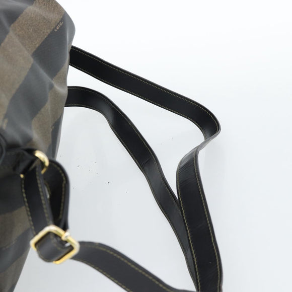 FENDI Pecan Canvas Backpack PVC Black Brown gold Auth ka4662