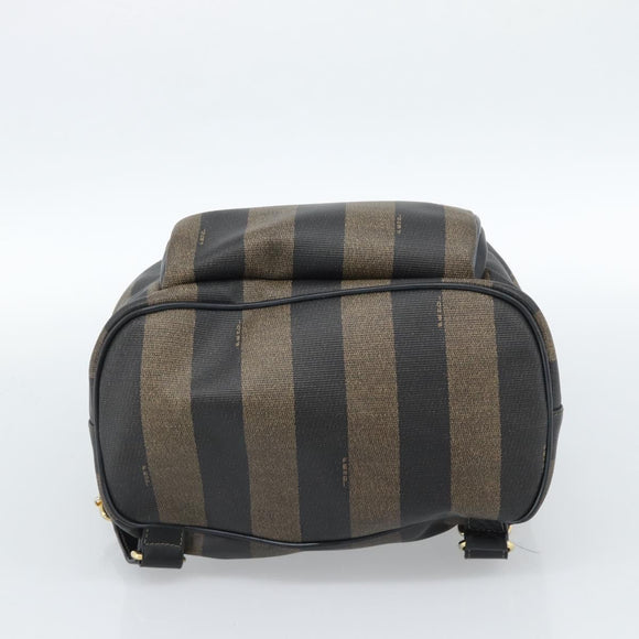 FENDI Pecan Canvas Backpack PVC Black Brown gold Auth ka4662