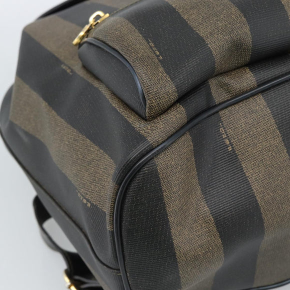 FENDI Pecan Canvas Backpack PVC Black Brown gold Auth ka4662