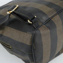 FENDI Pecan Canvas Backpack PVC Black Brown gold Auth ka4662-19