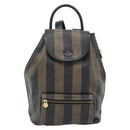 FENDI Pecan Canvas Backpack PVC Black Brown gold Auth ka4662-13