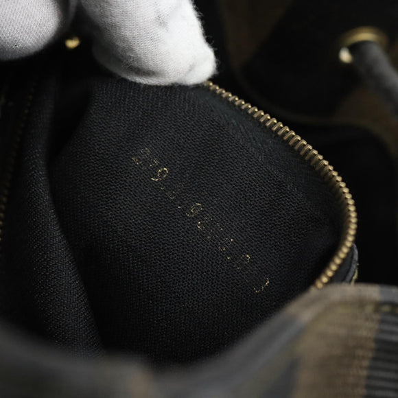FENDI Pecan Canvas Backpack PVC Black Brown gold Auth ka4662