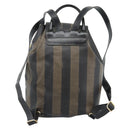 FENDI Pecan Canvas Backpack PVC Black Brown gold Auth ka4662-2