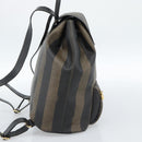 FENDI Pecan Canvas Backpack PVC Black Brown gold Auth ka4662-3