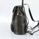 FENDI Pecan Canvas Backpack PVC Black Brown gold Auth ka4662-4