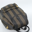 FENDI Pecan Canvas Backpack PVC Black Brown gold Auth ka4662-6