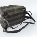 FENDI Pecan Canvas Backpack PVC Black Brown gold Auth ka4662-8