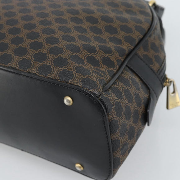 CELINE Macadam Canvas Hand Bag PVC Leather Black Gold Auth ka4663A