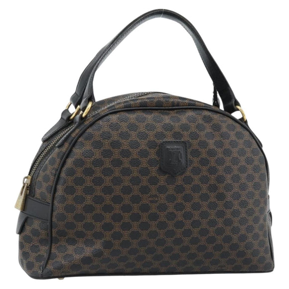 CELINE Macadam Canvas Hand Bag PVC Leather Black Gold Auth ka4663A