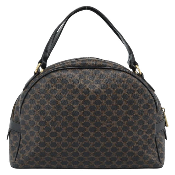 CELINE Macadam Canvas Hand Bag PVC Leather Black Gold Auth ka4663A