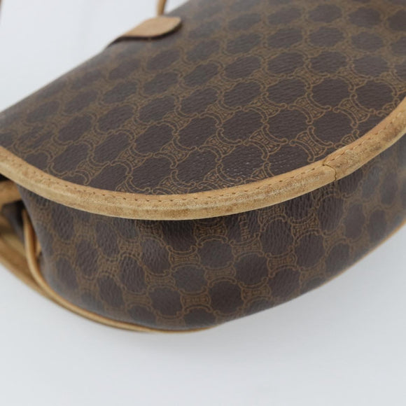 CELINE Macadam Canvas Shoulder Bag PVC Leather Brown Gold Auth ka4664