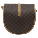 CELINE Macadam Canvas Shoulder Bag PVC Leather Brown Gold Auth ka4664-3