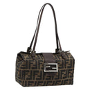 FENDI Zucca Canvas Hand Bag Brown Black Silver Auth ka4667A-1