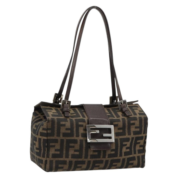 FENDI Zucca Canvas Hand Bag Brown Black Silver Auth ka4667A