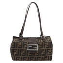 FENDI Zucca Canvas Hand Bag Brown Black Silver Auth ka4667A-13
