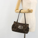 FENDI Zucca Canvas Hand Bag Brown Black Silver Auth ka4667A-23