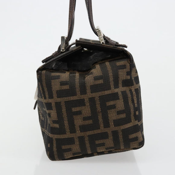FENDI Zucca Canvas Hand Bag Brown Black Silver Auth ka4667A