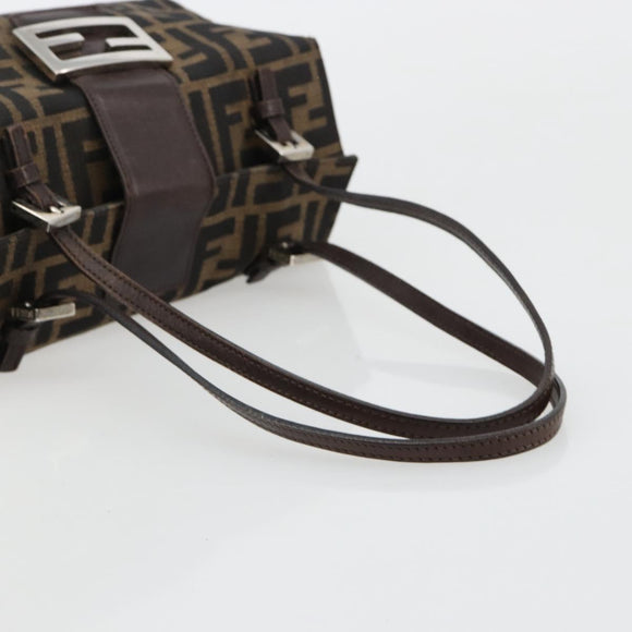 FENDI Zucca Canvas Hand Bag Brown Black Silver Auth ka4667A