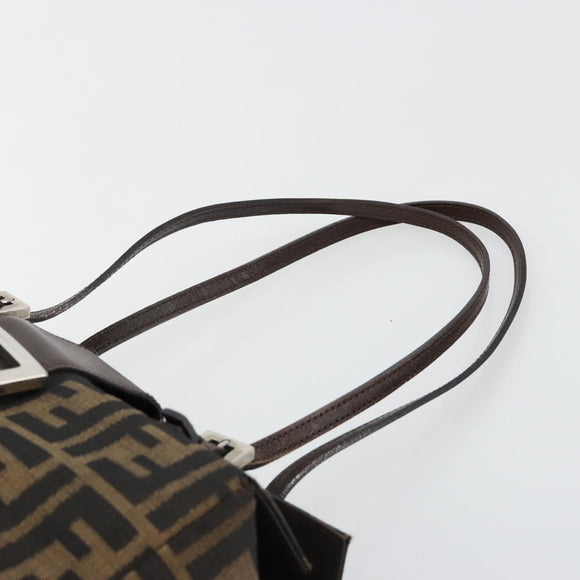 FENDI Zucca Canvas Hand Bag Brown Black Silver Auth ka4667A