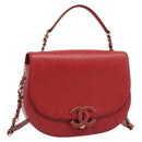 CHANEL Chain Shoulder Bag Calf Skin Red CC Auth ka4671M-1