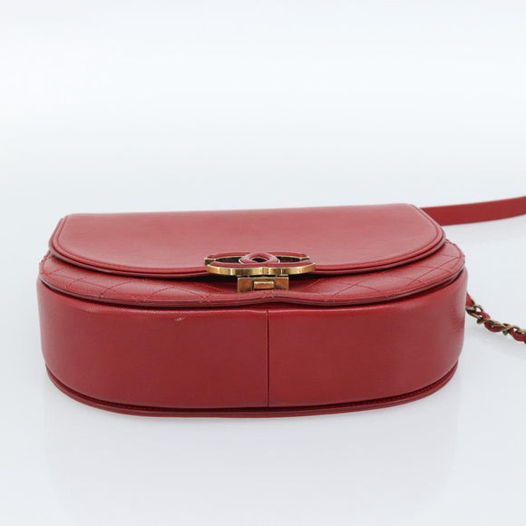CHANEL Chain Shoulder Bag Calf Skin Red CC Auth ka4671M