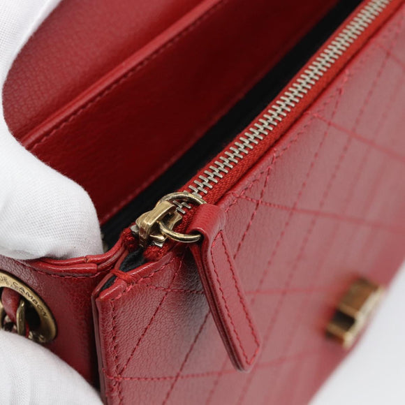 CHANEL Chain Shoulder Bag Calf Skin Red CC Auth ka4671M