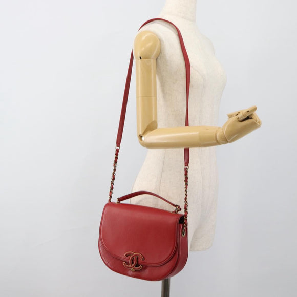 CHANEL Chain Shoulder Bag Calf Skin Red CC Auth ka4671M