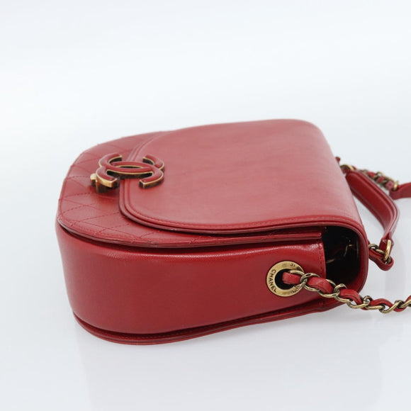 CHANEL Chain Shoulder Bag Calf Skin Red CC Auth ka4671M