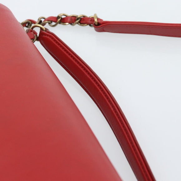CHANEL Chain Shoulder Bag Calf Skin Red CC Auth ka4671M
