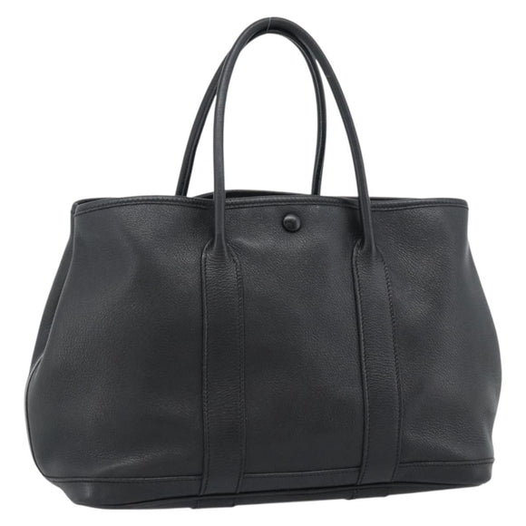 HERMES Garden Twily TPM Hand Bag Leather Black Silver Auth ka4672