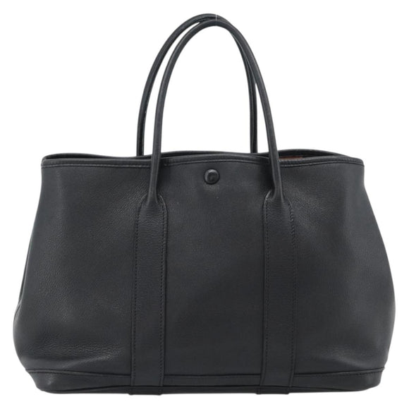 HERMES Garden Twily TPM Hand Bag Leather Black Silver Auth ka4672