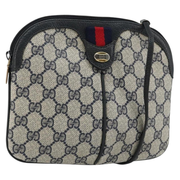 GUCCI GG Supreme Sherry Line Bag PVC Navy Gold Red 904 02 047 Auth ka4673