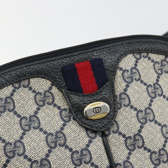 GUCCI GG Supreme Sherry Line Bag PVC Navy Gold Red 904 02 047 Auth ka4673