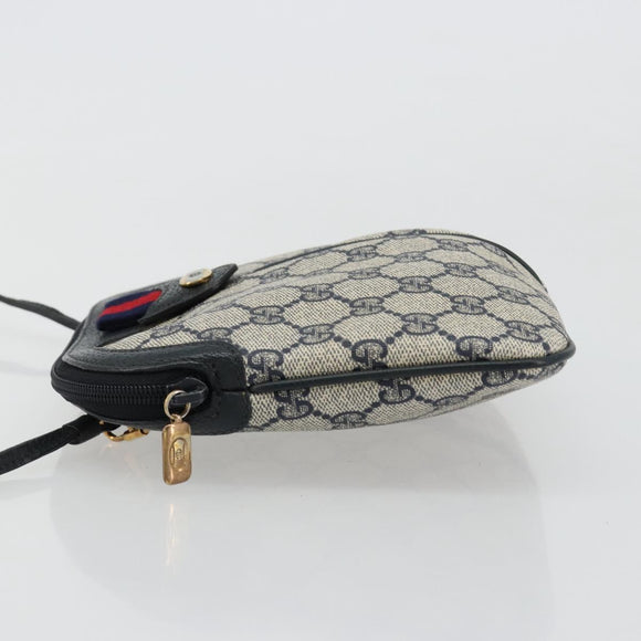 GUCCI GG Supreme Sherry Line Bag PVC Navy Gold Red 904 02 047 Auth ka4673