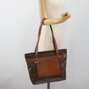 CELINE Macadam Canvas Tote Bag PVC Leather Brown Gold Auth ka4675-21