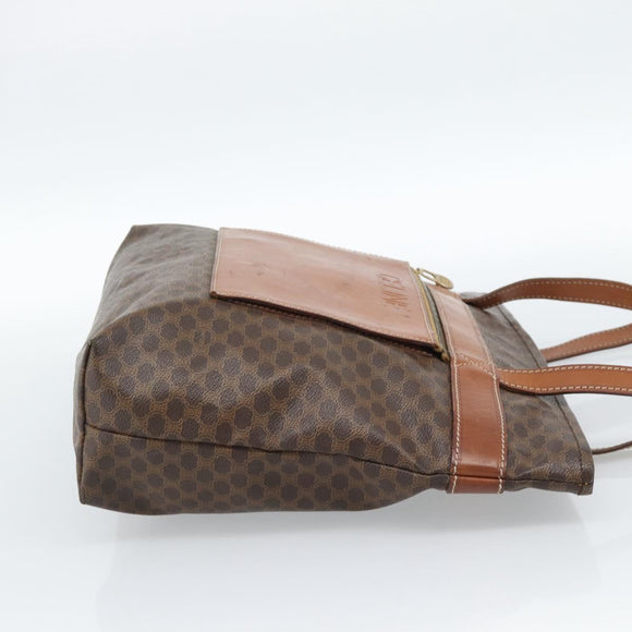 CELINE Macadam Canvas Tote Bag PVC Leather Brown Gold Auth ka4675