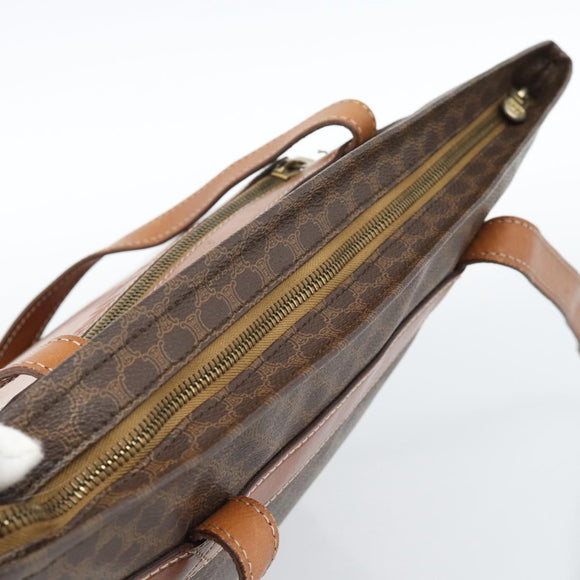 CELINE Macadam Canvas Tote Bag PVC Leather Brown Gold Auth ka4675