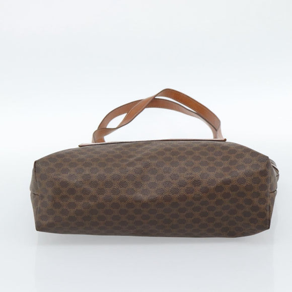 CELINE Macadam Canvas Tote Bag PVC Leather Brown Gold Auth ka4675