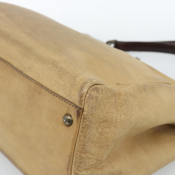 FENDI Peek A Boo Grote Handtas Leer 2-weg Beige Auth ka4679