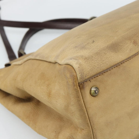 FENDI Peek A Boo Grote Handtas Leer 2-weg Beige Auth ka4679