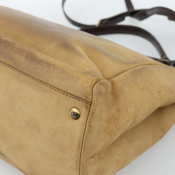 FENDI Peek A Boo Grote Handtas Leer 2-weg Beige Auth ka4679