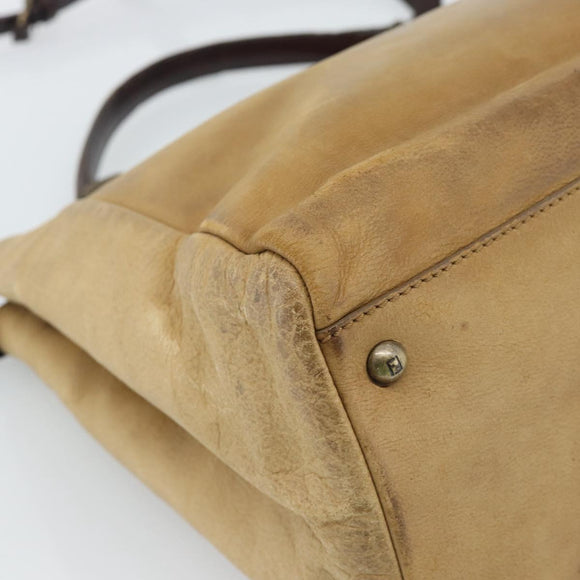 FENDI Peek A Boo Grote Handtas Leer 2-weg Beige Auth ka4679