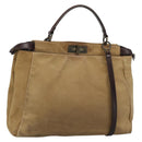 FENDI Peek A Boo Grote Handtas Leer 2-weg Beige Auth ka4679-1