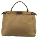 FENDI Peek A Boo Grote Handtas Leer 2-weg Beige Auth ka4679-13