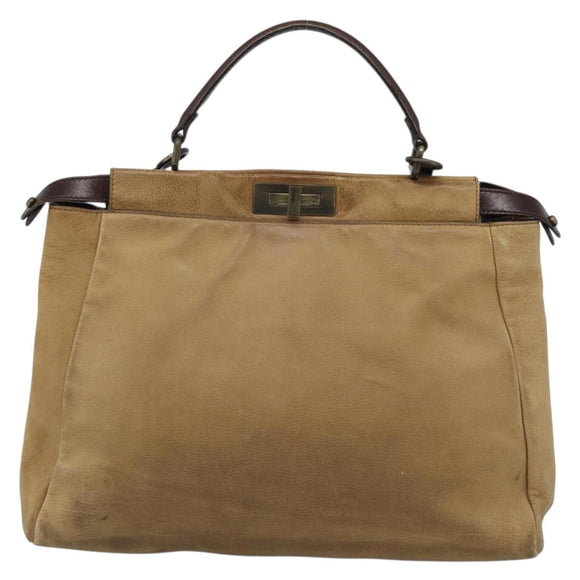 FENDI Peek A Boo Grote Handtas Leer 2-weg Beige Auth ka4679