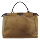FENDI Peek A Boo Grote Handtas Leer 2-weg Beige Auth ka4679-2